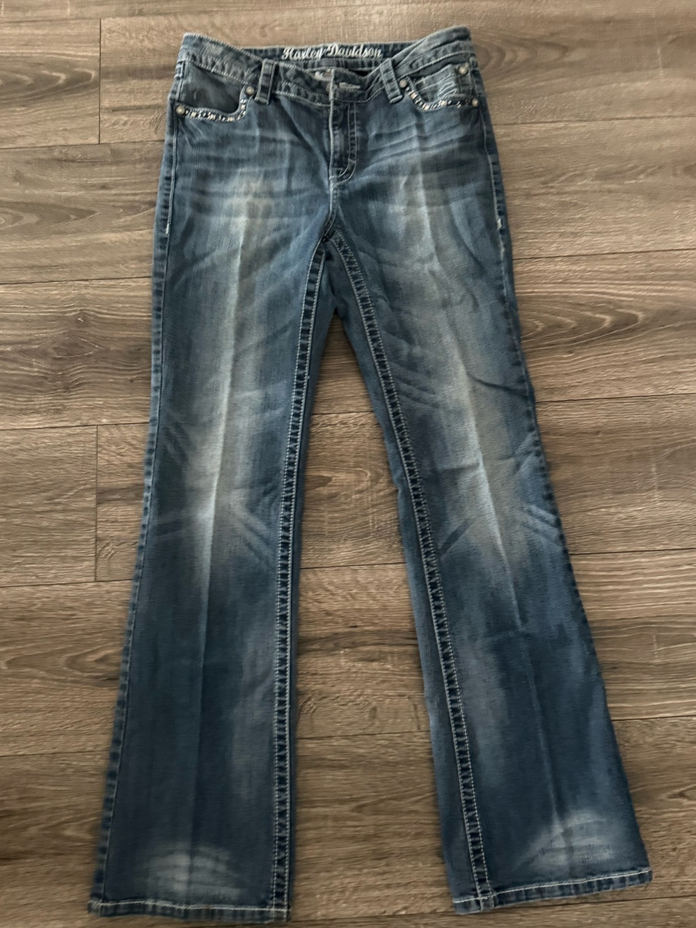 Harley-Davidson Men's Faded Blue Slim-Straight Jeans